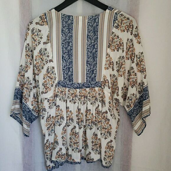 Lucky Brand Women's Size M Boho Peasant Round Neck Floral Short Sleeve - Picture 7 of 9